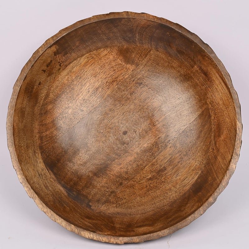 EDHAS Mango Wood Decorative Wooden Bowl Hand Carved Home Decor for Dining Table Center, Living Room, Kitchen Décor (12" x 12' x 4.75") - Image 5